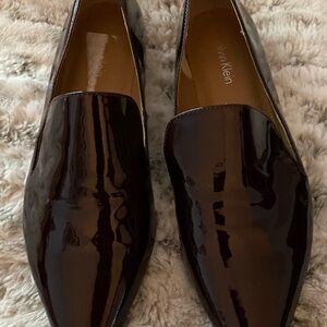 Calvin Klein Brown and Red Flats Loafers with Glossy Finish